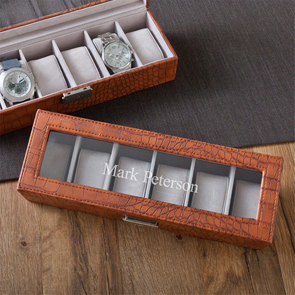 Brown Crocodile Watch Box All Seasons, Brown Leather Watch Box