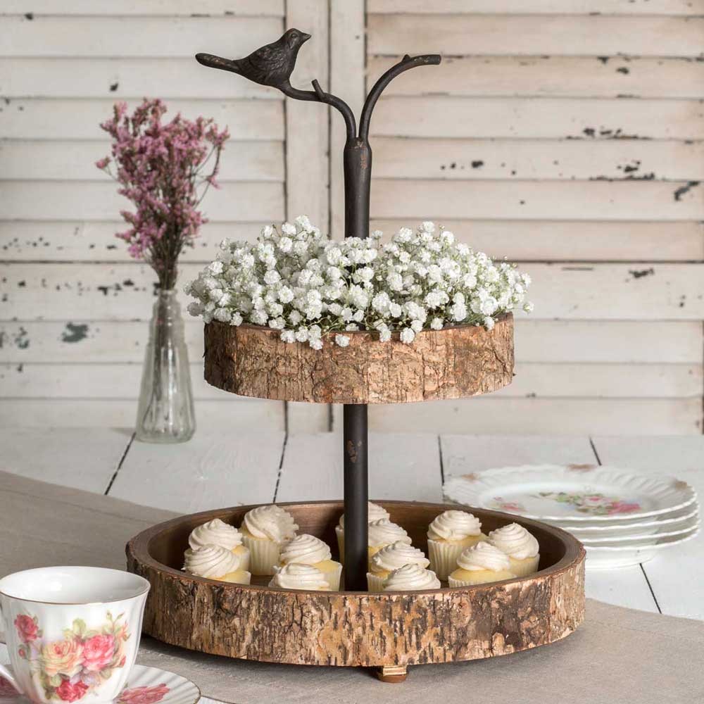 Two Tier Bird and Birch Tray