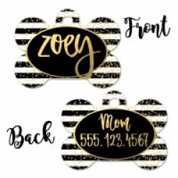 Personalized Faux Glitter Glam Stripes Pet Food Mat